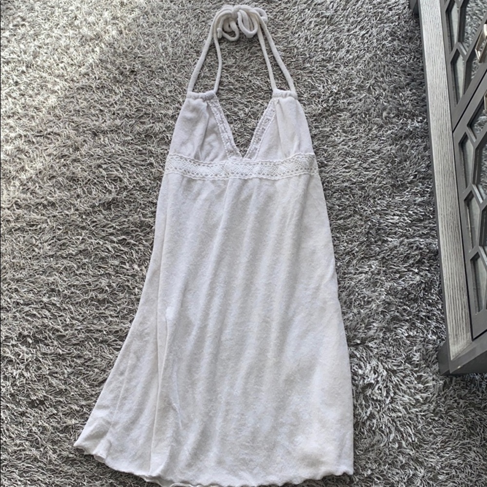 Absolutely Halter white Terry Beach Cover Up with lace